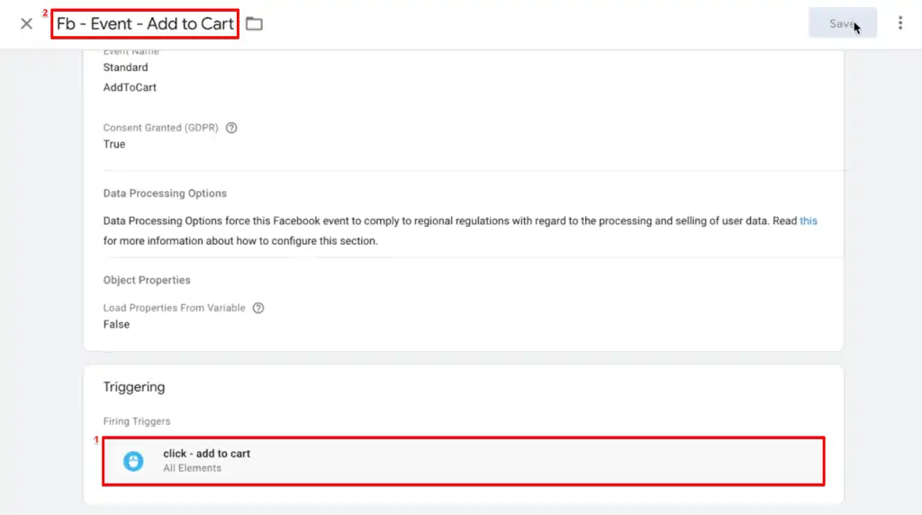 Configuring an add to cart trigger to a Tag in the Google Tag Manager account