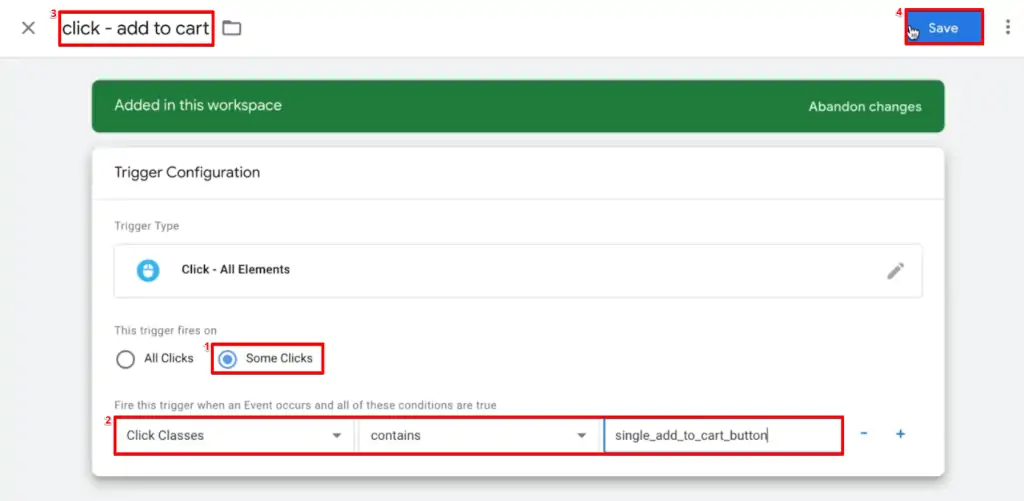 Configuring the all elements trigger to the GTM account