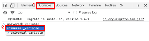 Configuring the universal variable into the JavaScript console of the browser