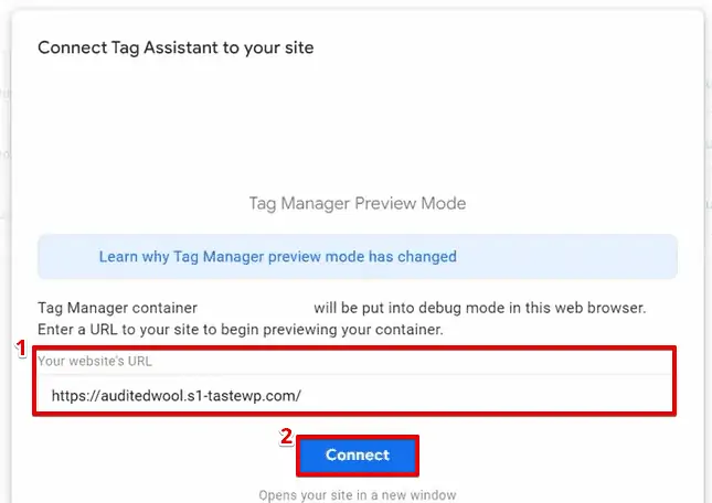 Connecting Tag Assistant to website