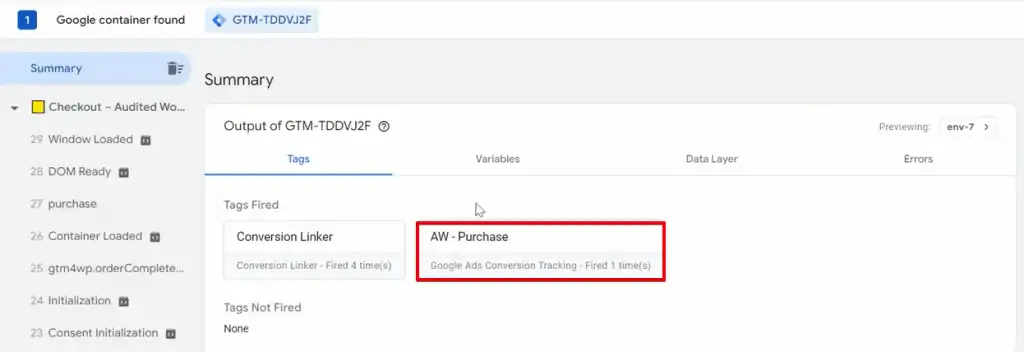 Conversion Tag that was recorded