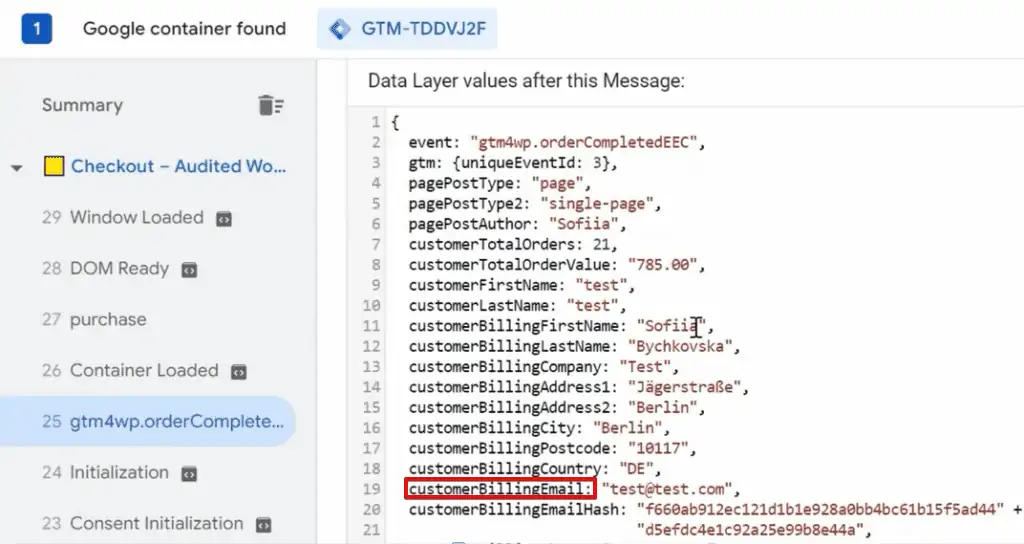 Copying email address from Data Layer