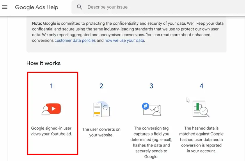 Documentation of data first step explained in Google Ads