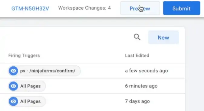 Entering the preview mode of the website to verify changes to the fired Tags