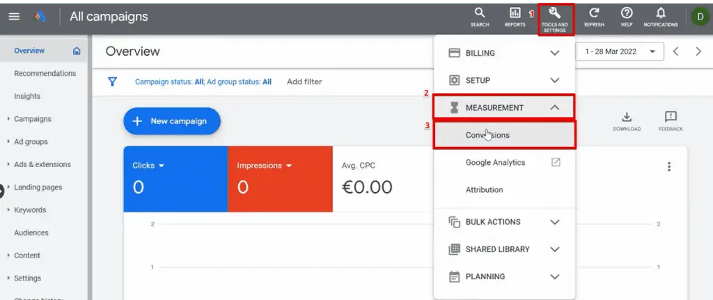 Following steps in Google Ads Account