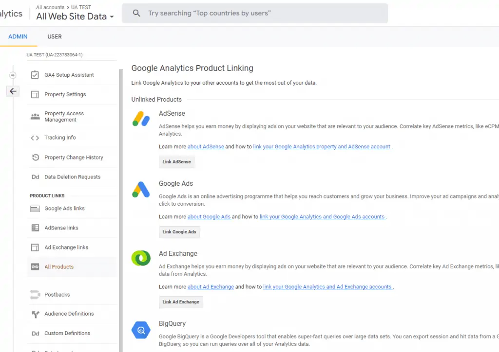 Google Analytics Product Linking