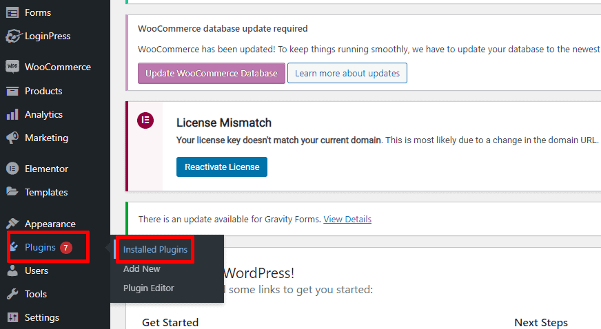 Logging in to your WordPress Admin dashboard and selecting Installed plugins