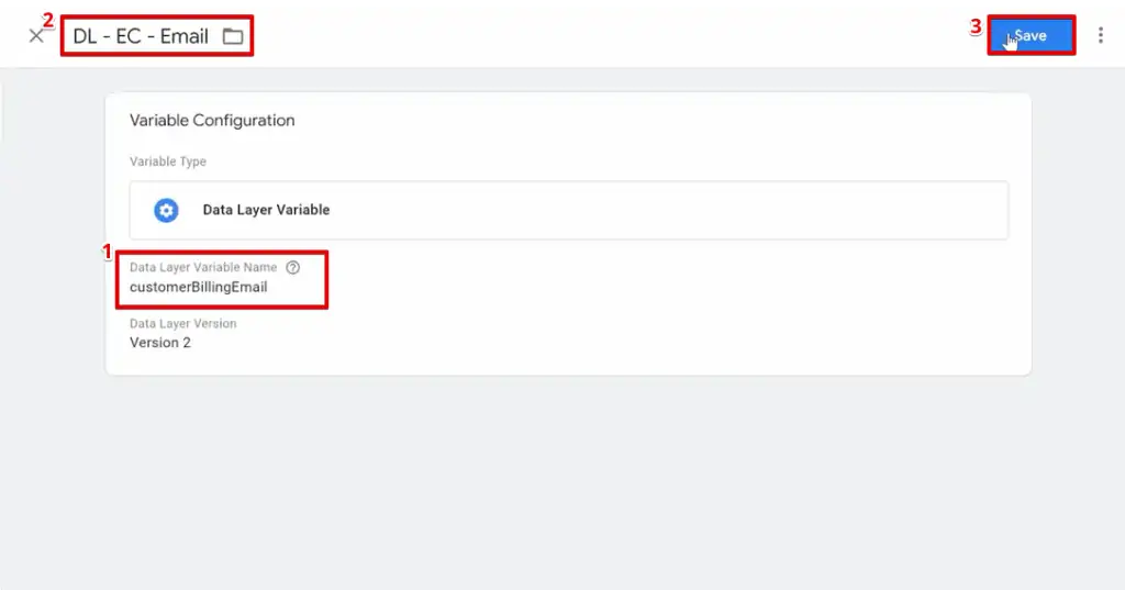 Naming and saving new data layer variables