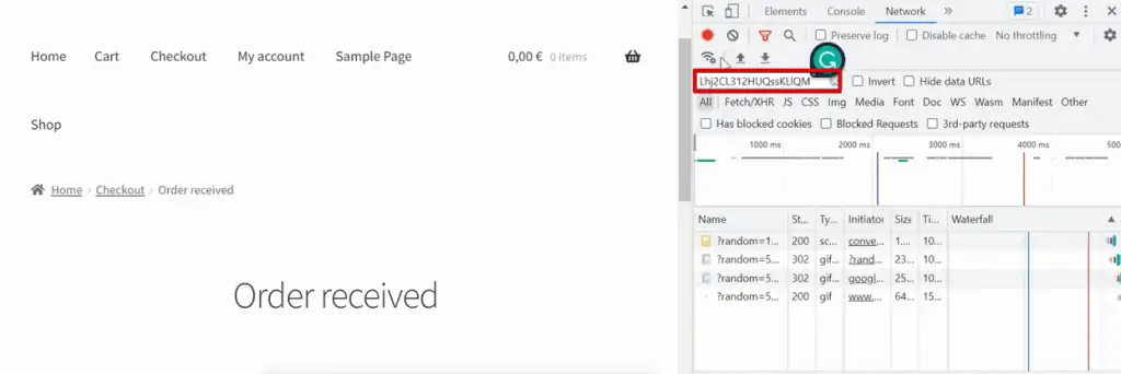 Pasting the code in the filter box of the network key