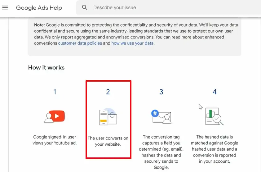The Conversions step in Google Ads