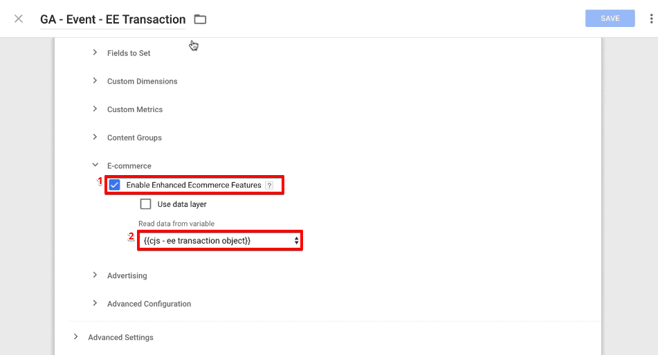 Using the transaction value variable to read the data values instead of the data layer in the GTM event Tag