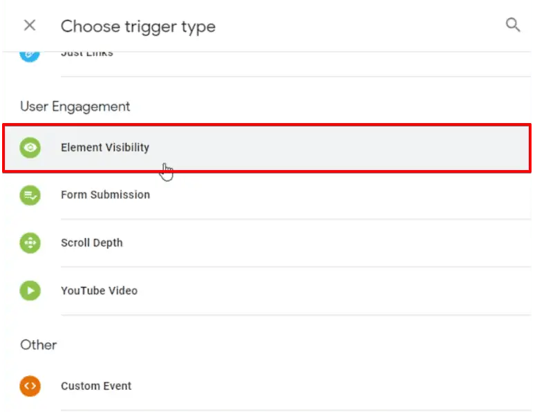 Utilizing an element visibility trigger from the Google Tag Manager account