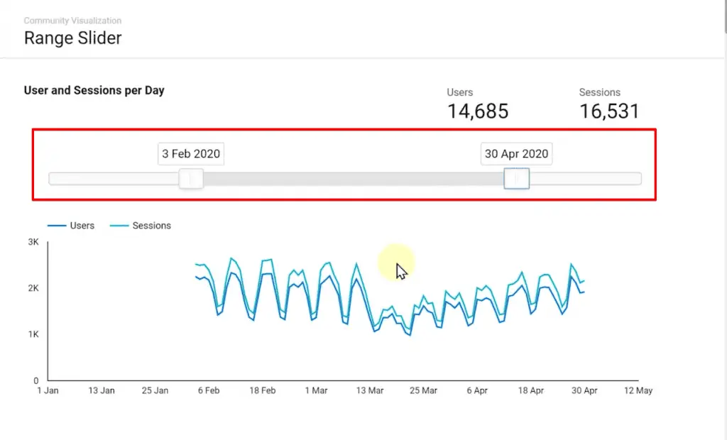 Adjusting the range filter for a report on Looker Studio