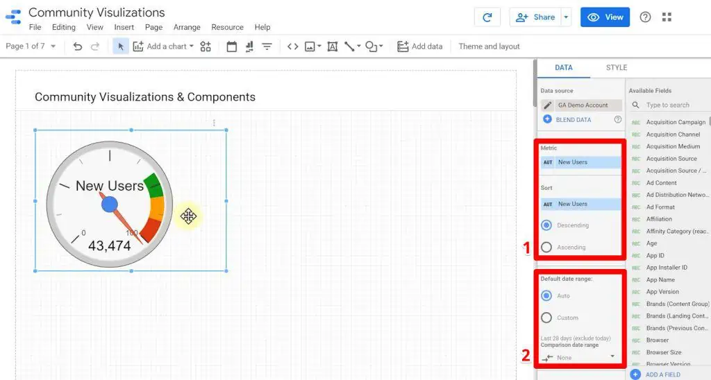 Configuring the default date range for a gauge chart on Looker Studio