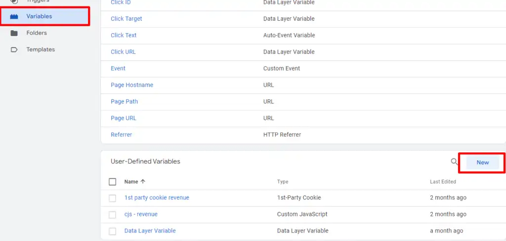 Creating variables in GTM