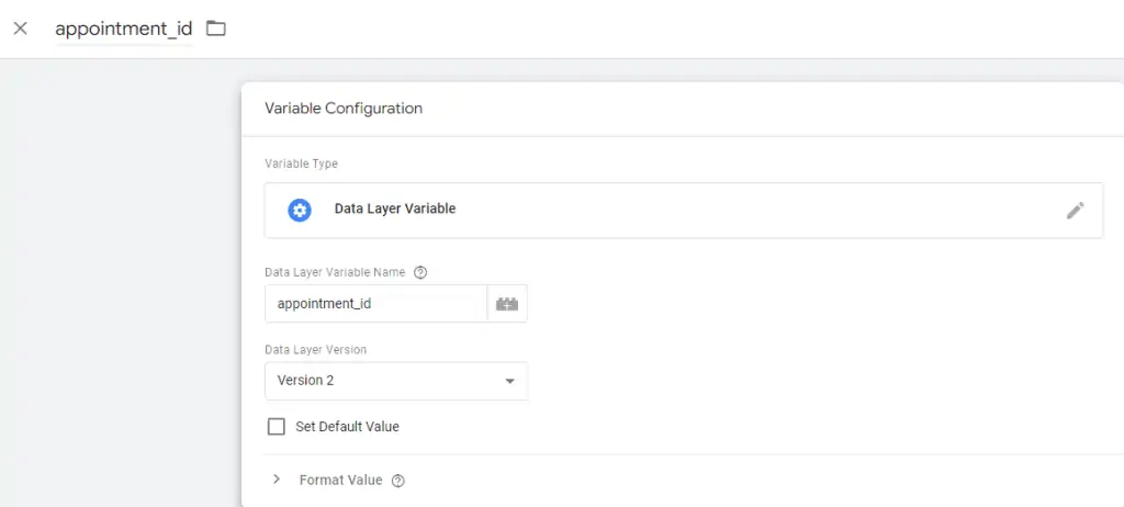Data layer variable for your appointment ID