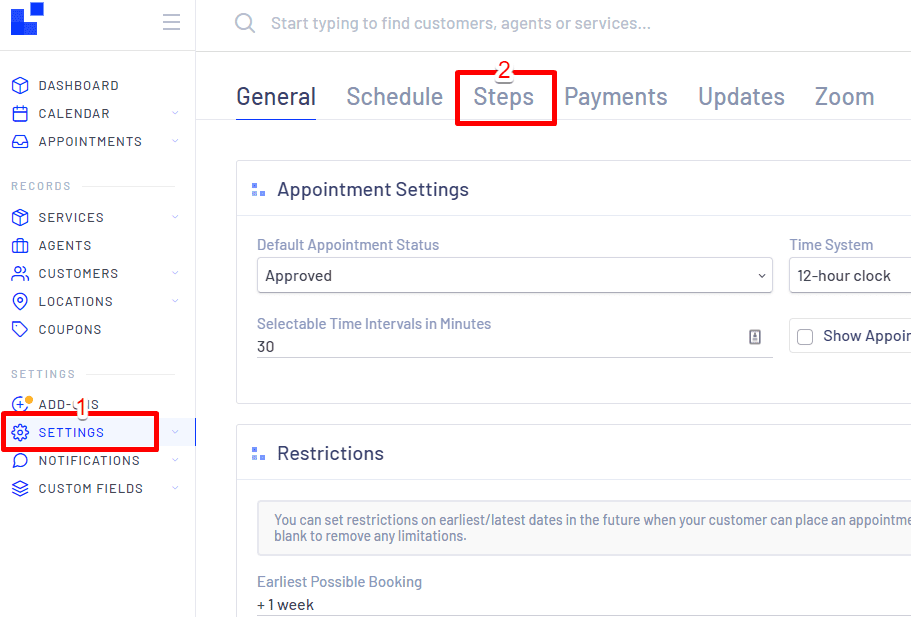 The LatePoint plugin navigation