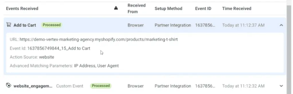 Add to cart event details