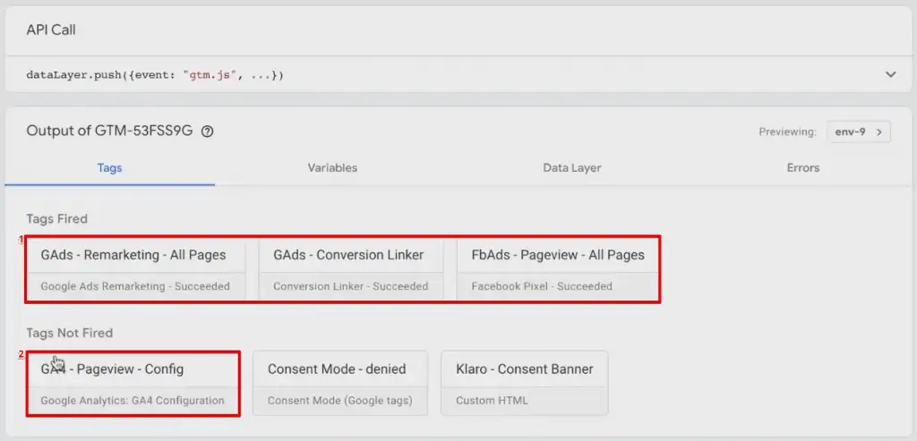 Analyzing fired and non fired Tags in GTM preview mode