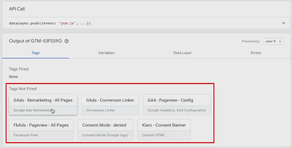 Analyzing fired and non fired Tags in the GTM preview window