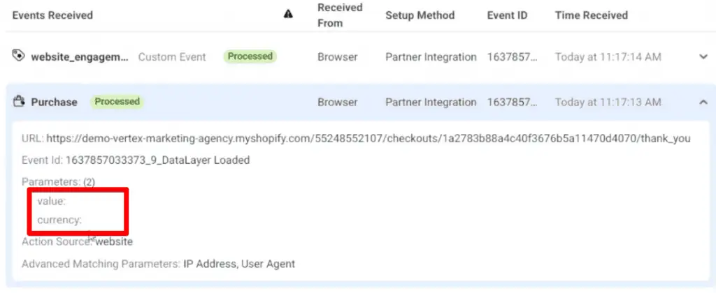 Empty value and currency parameters in the purchase event