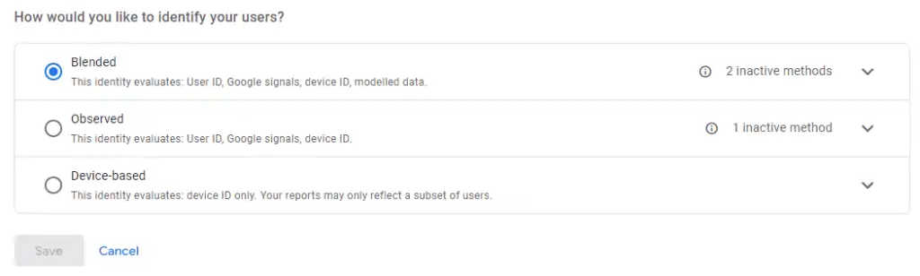 GA4 Reporting Identity Options