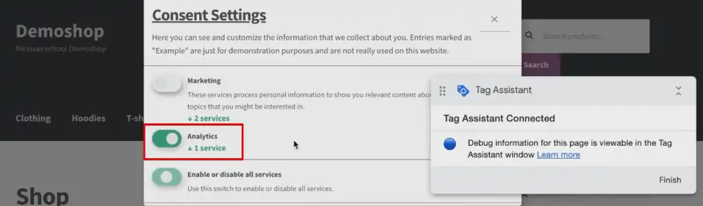 Modifying consent settings of the browser