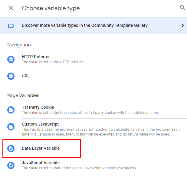 Selecting a Data Layer Variable