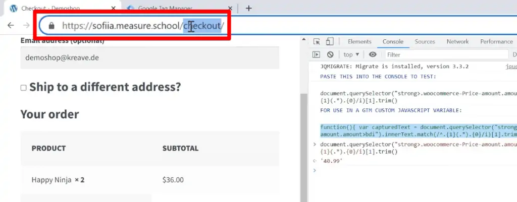 Subpage containing revenue