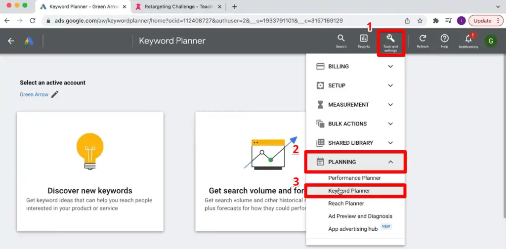 Accessing Google Keyword Planner