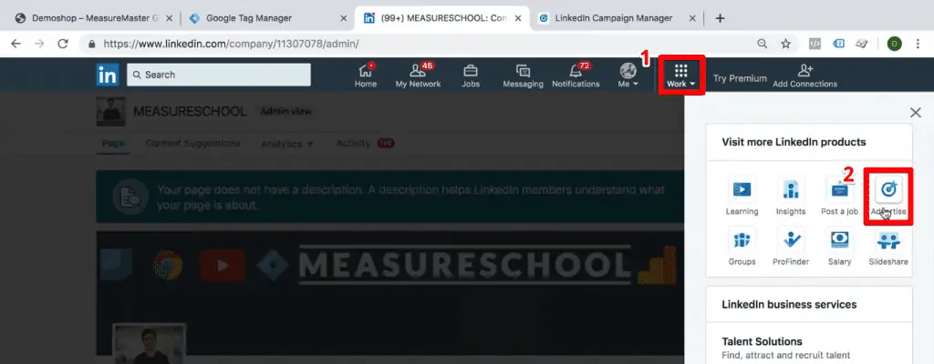 Accessing LinkedIn campaign manager