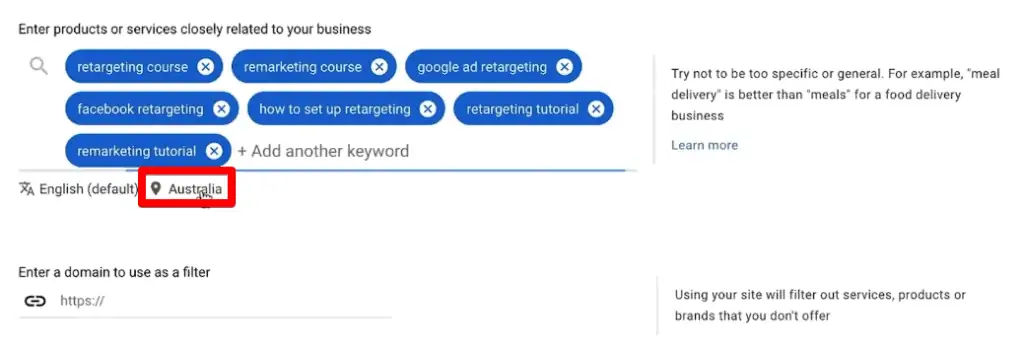 Changing location targetting in Google Keyword Planner