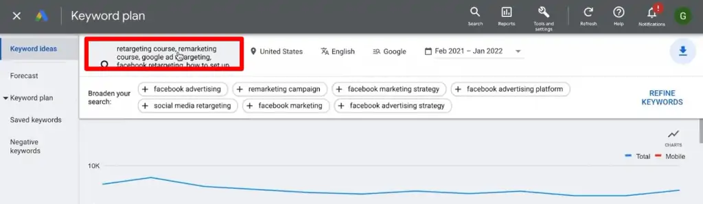 Changing the discover new keywords sub-option