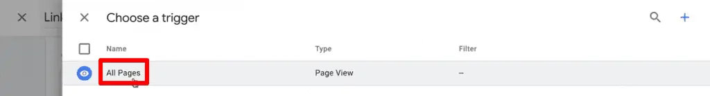 Choosing the All Pages trigger