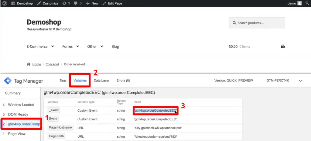 Copying the custom event name