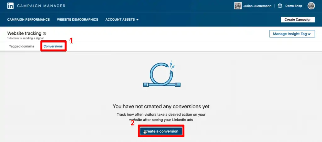 Creating a conversion in LinkedIn campaign manager
