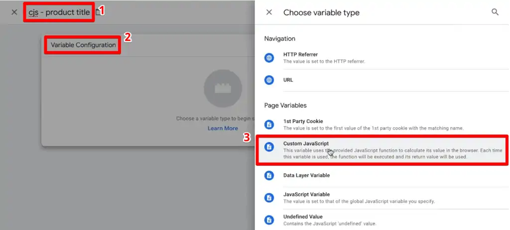 Creating a custom JavaScript variable in GTM