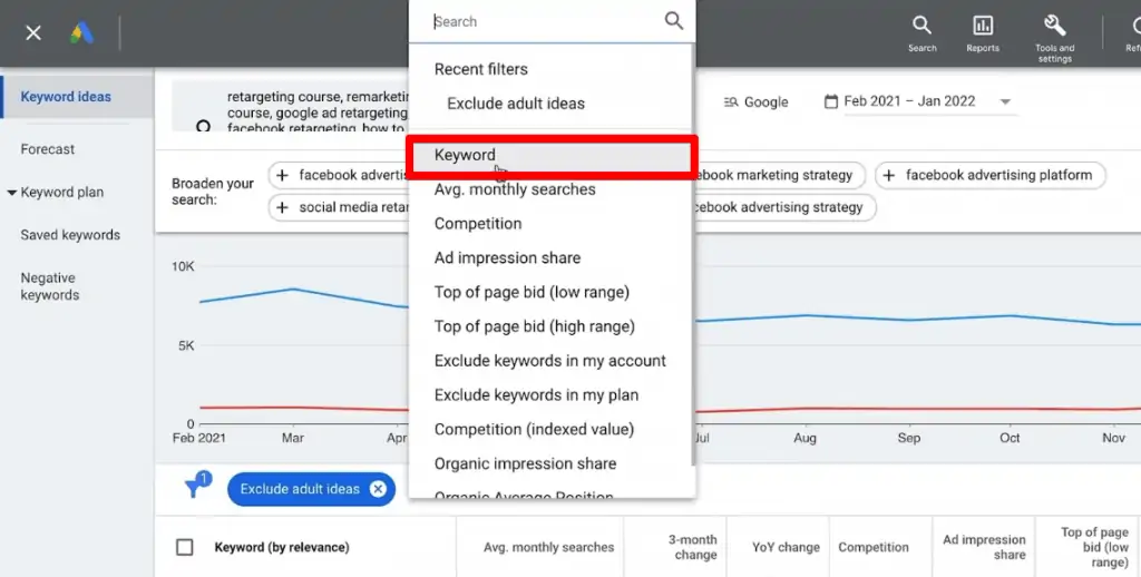 Creating a keyword filter