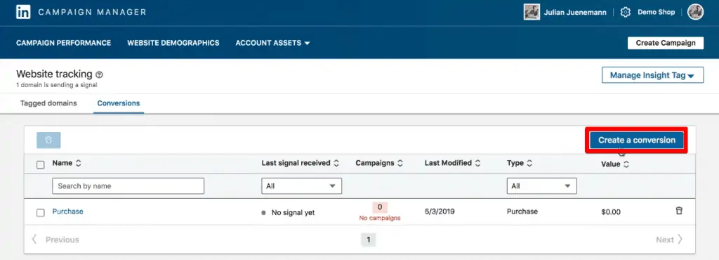 Creating a new conversion