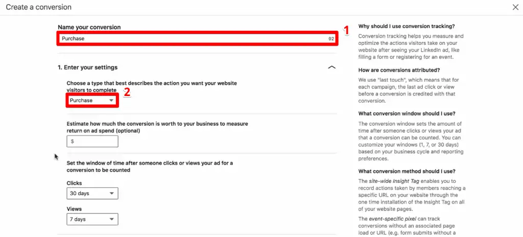 Creating a purchase conversion