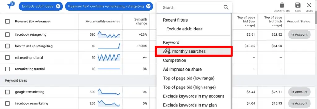 Creating an average monthly searches filter