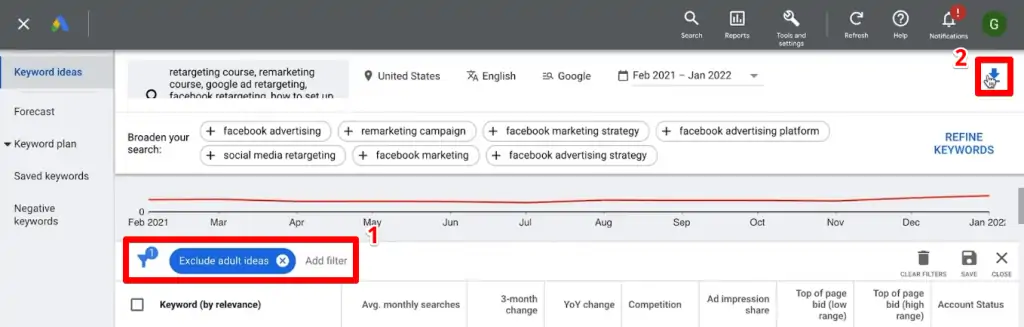 Downloading keyword ideas