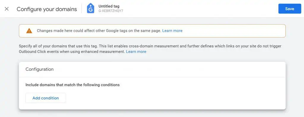 Example of the configure your domains section for subdomain tracking
