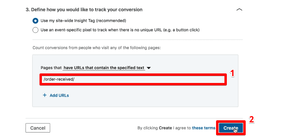 Finalizing the creation of the purchase conversion