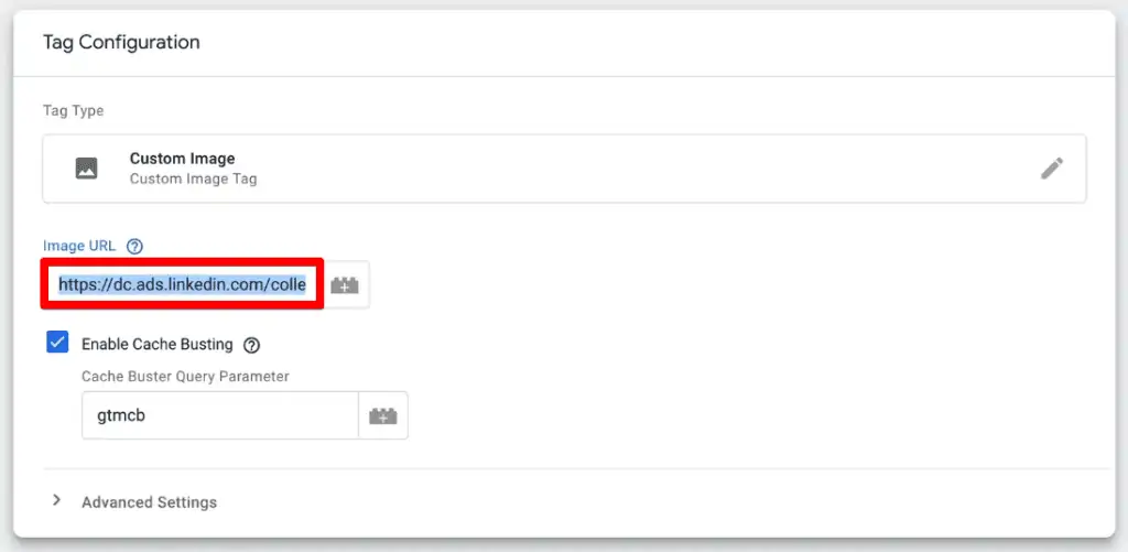 Inserting the image URL for the custom image tag