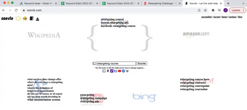 Keyword suggestions in Soovle