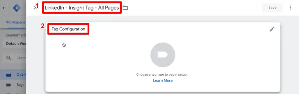 Naming the tag and adding a tag configuration