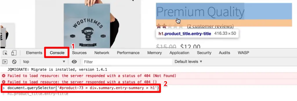 Pasting the element’s JS path on the console tab