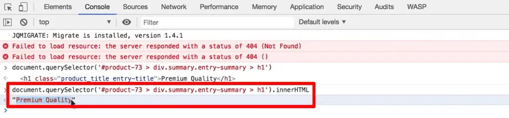 Product name returned from the console tab