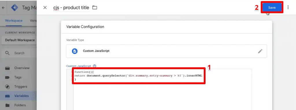 Saving the custom JavaScript variable